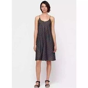 Eileen Fisher NWT Silk Ikat Charcoal Dress w/Off White Pattern Sz Lg Ret $350